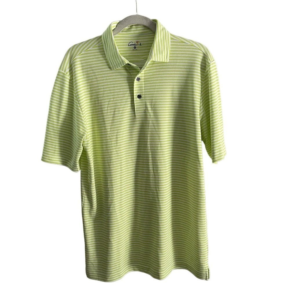 Arnold Palmer Arnie Mens SZ M Lime Green & White Striped Golf Short Sleeve Polo